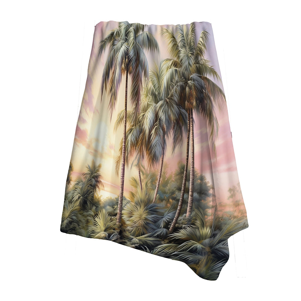 Palms &amp; Palm Trees Throw Blanket - Palm Trees Romantic Sunset I