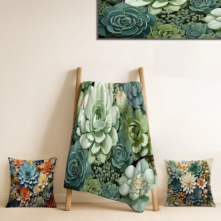 Succulent Throw Blanket - Green Succulents Flowers Serene Succulents IV