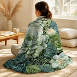Succulent Throw Blanket - Green Succulents Flowers Serene Succulents IV