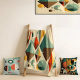 Abstract Midcentury Throw Blanket Set - Mid-century Retro Dimensions III
