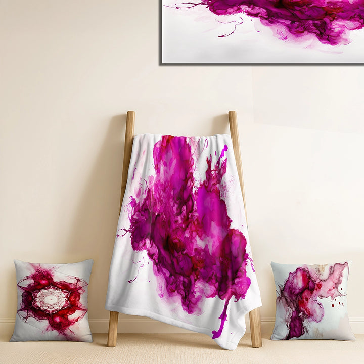 Abstract Liquid ink Throw Blanket Set - Viva Magenta Secret Wisper&
