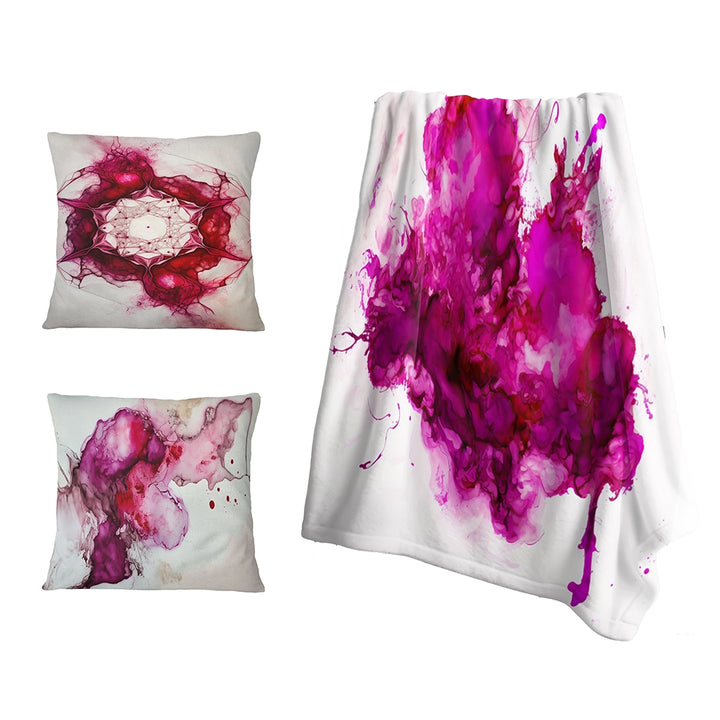 Abstract Liquid ink Throw Blanket Set - Viva Magenta Secret Wisper&