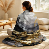 Abstract Throw Blanket Set - Golden Wave Reflections VIII