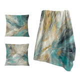 Abstract Decorative Throw Blanket Set - Golden Hour In Turquoise Waves IV
