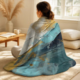 Abstract Shapes Throw Blanket - Serenity Sunset In Teal And White
