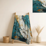 Abstract Shapes Throw Blanket Set - Serenity Sunset In Teal And White I