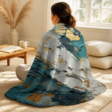 Abstract Shapes Throw Blanket Set - Serenity Sunset In Teal And White I