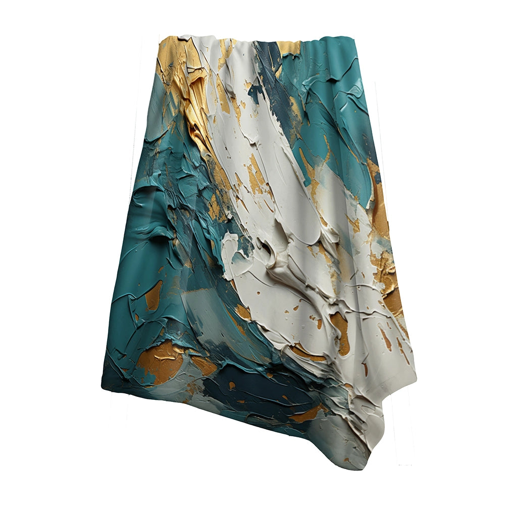 Abstract Shapes Throw Blanket Set - Serenity Sunset In Teal And White I