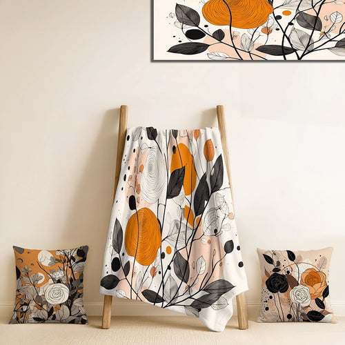 Abstract Botanicals Throw Blanket - Retro Terracotta Wildflowers Illustration XII