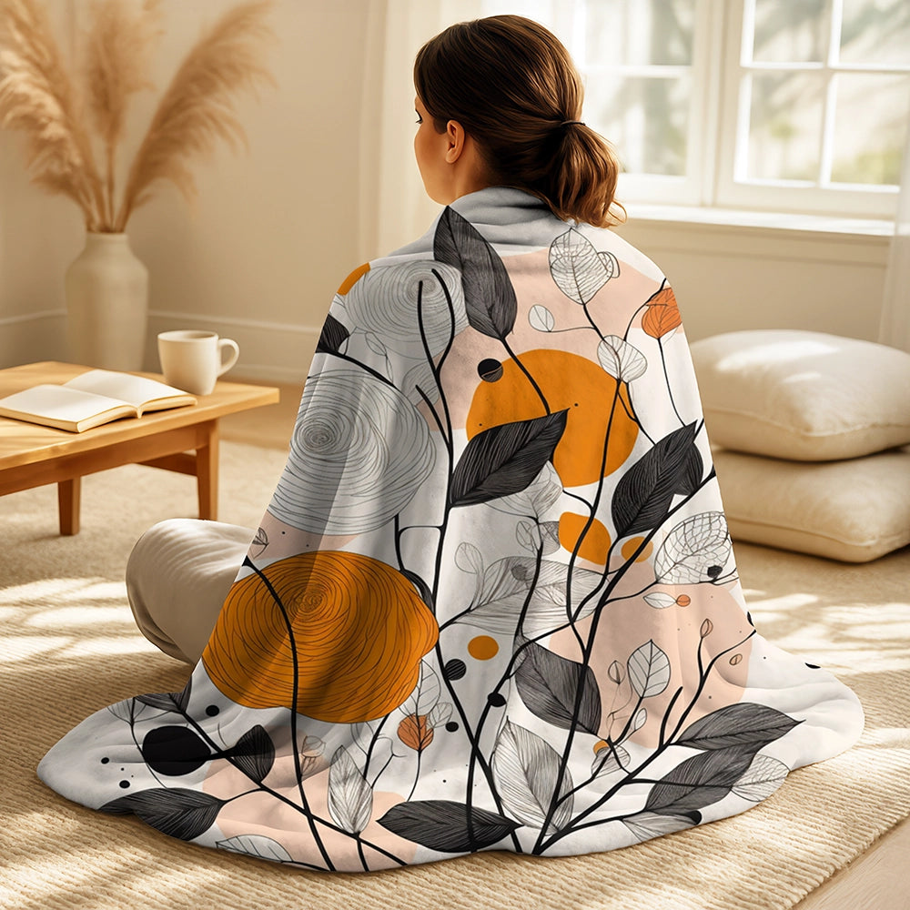 Abstract Botanicals Throw Blanket - Retro Terracotta Wildflowers Illustration XII