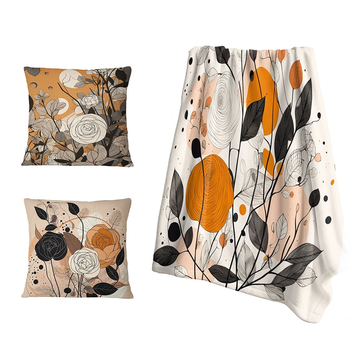 Abstract Botanicals Throw Blanket - Retro Terracotta Wildflowers Illustration XII
