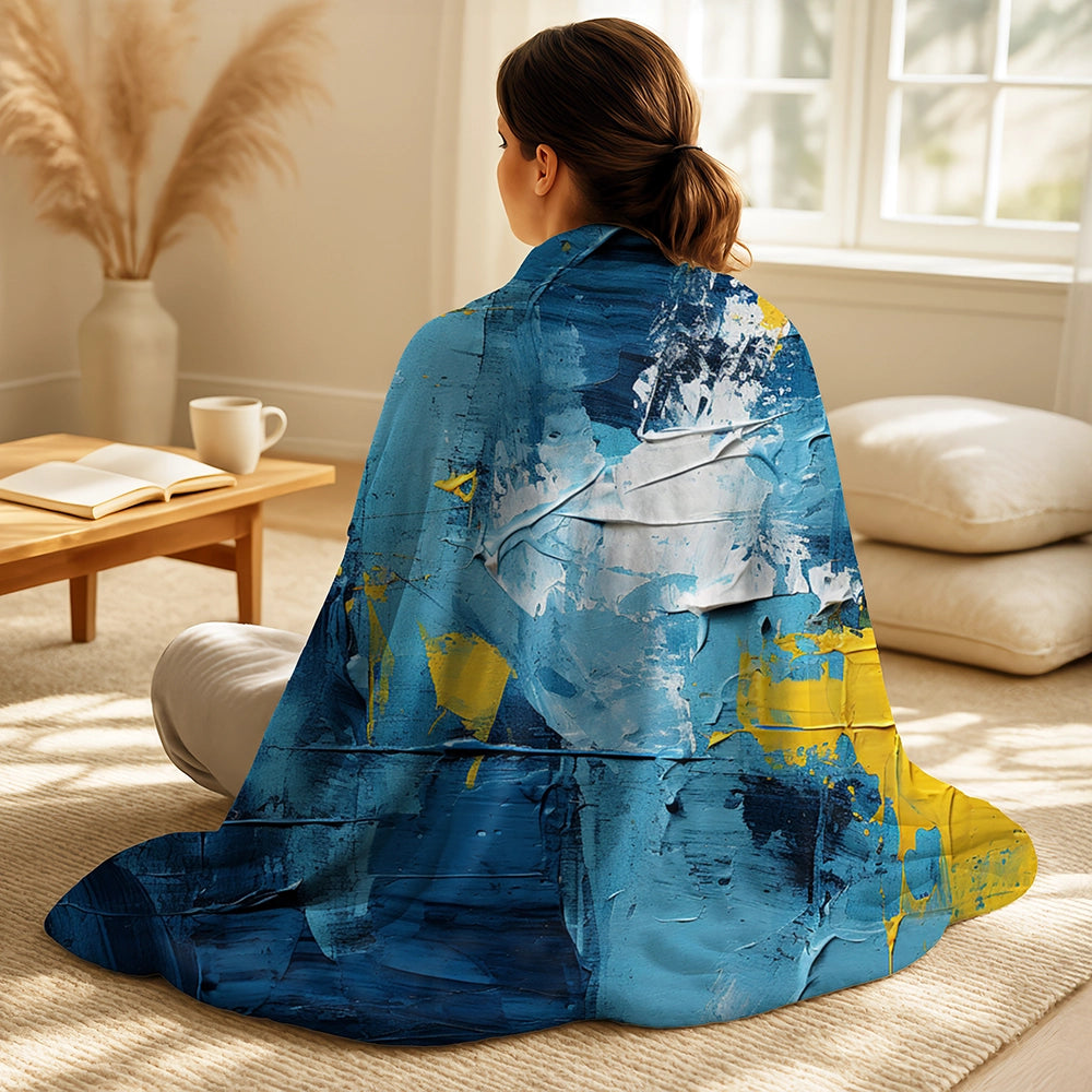 Abstract Collages Throw Blanket - Bliss Of Happiness In Yellow And Blue II