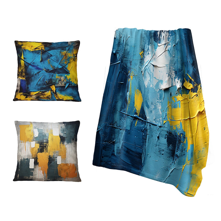 Abstract Collages Throw Blanket - Bliss Of Happiness In Yellow And Blue II