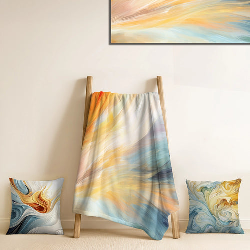 Abstract Shapes Throw Blanket - Vintage Blue And Orange Wave Elegance I