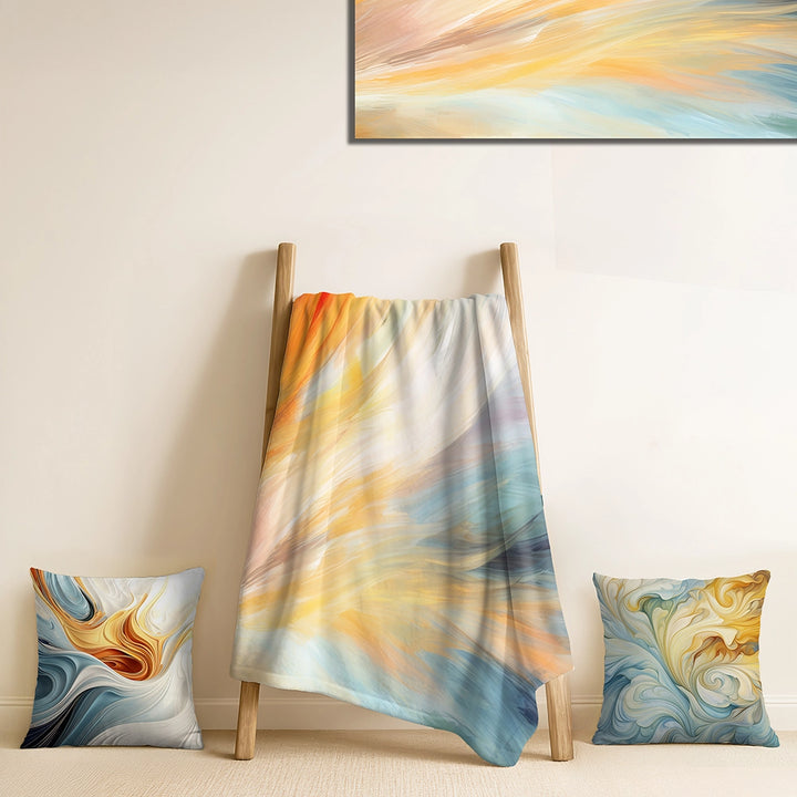 Abstract Shapes Throw Blanket - Vintage Blue And Orange Wave Elegance I