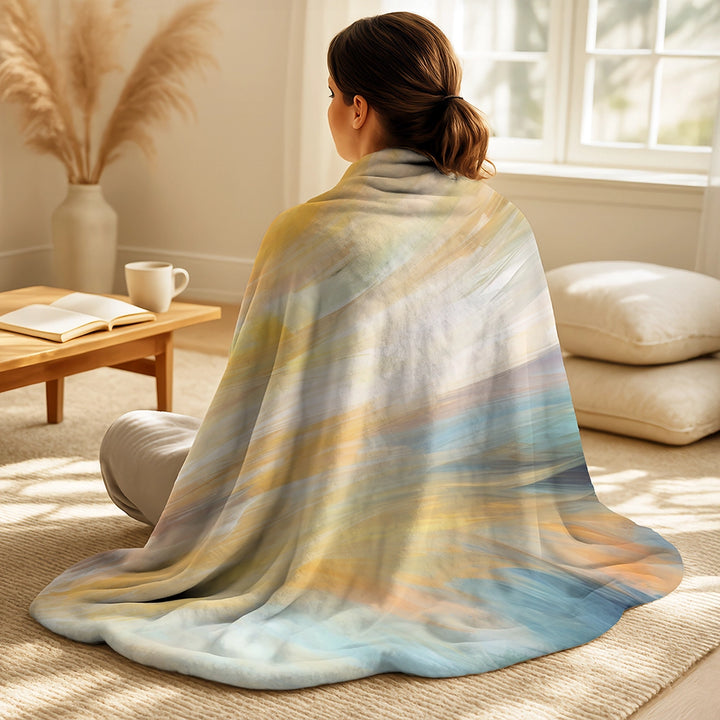 Abstract Shapes Throw Blanket - Vintage Blue And Orange Wave Elegance I