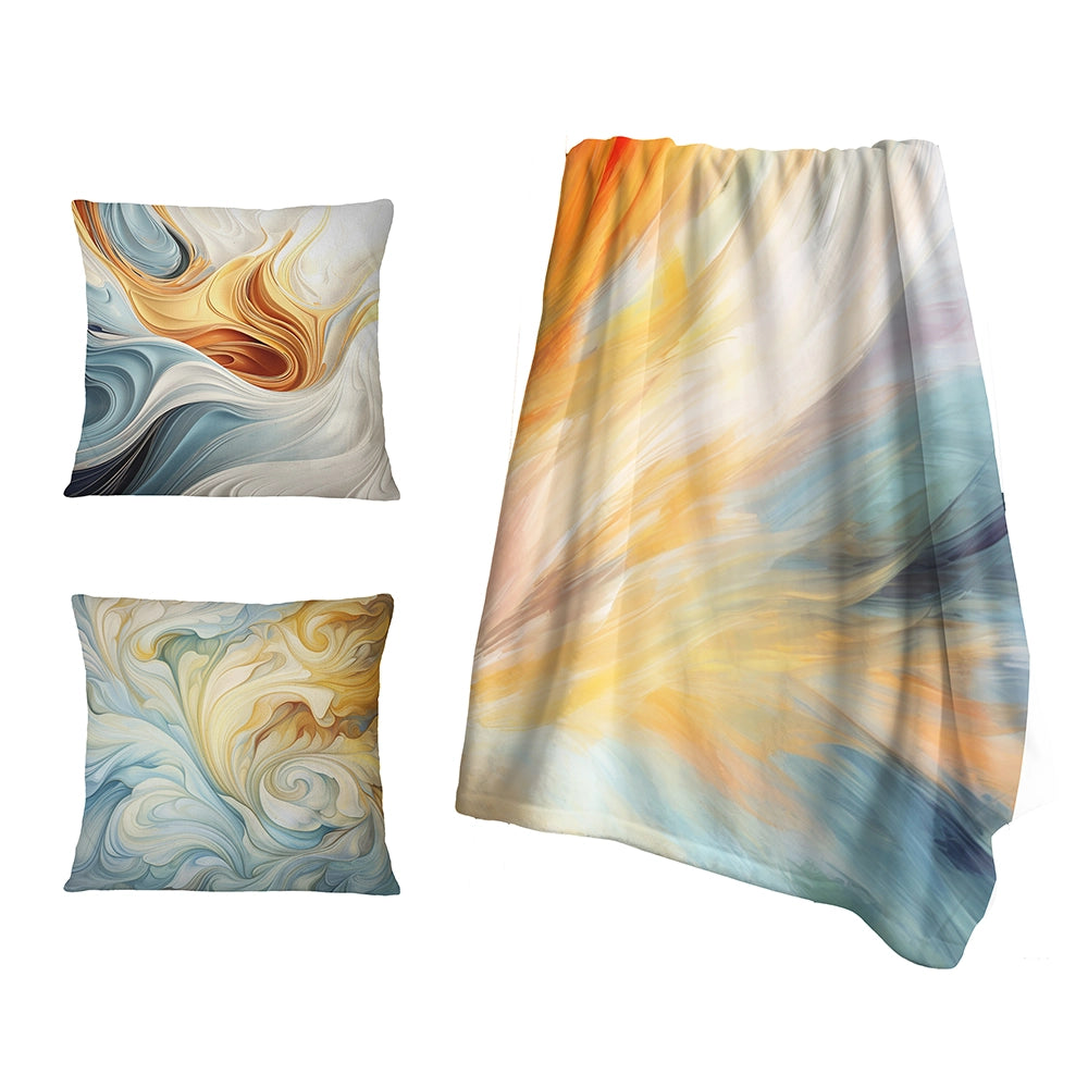 Abstract Shapes Throw Blanket - Vintage Blue And Orange Wave Elegance I