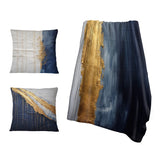 Abstract Painting Throw Blanket Set - A Touch Of Gold And Kings Blue III