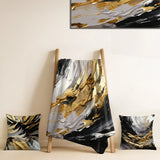Abstract Painting Decorative Throw Blanket Set - Dreams Of Abundance Black And Gold I