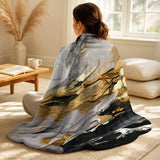 Abstract Painting Decorative Throw Blanket Set - Dreams Of Abundance Black And Gold I