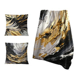 Abstract Painting Decorative Throw Blanket Set - Dreams Of Abundance Black And Gold I