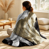 Abstract Painting Throw Blanket - Exquisite Darling Gold Abstract Wave On Black IV