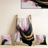 Abstract Painting Throw Blanket Set - Abstract Gold Wave Pink And Black I