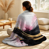 Abstract Painting Throw Blanket Set - Abstract Gold Wave Pink And Black I