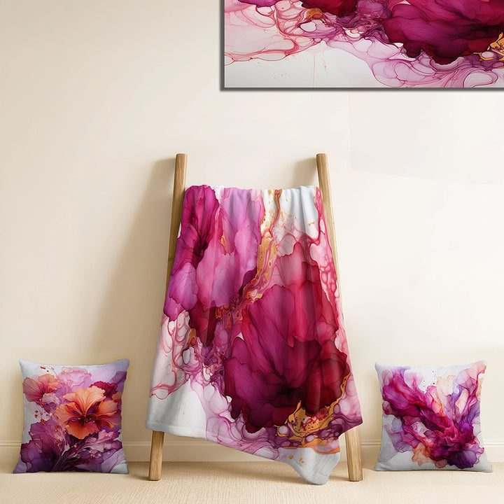 Abstract Painting Throw Blanket - Blossoming Magenta Bliss Ink Cloud Watercolor I