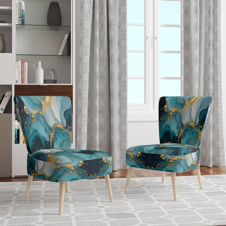 Turquoise Gold Infused Marble II- Upholstered Accent Chair