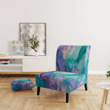 Turquoise and Purple Liquid Art II- Upholstered Accent Chair