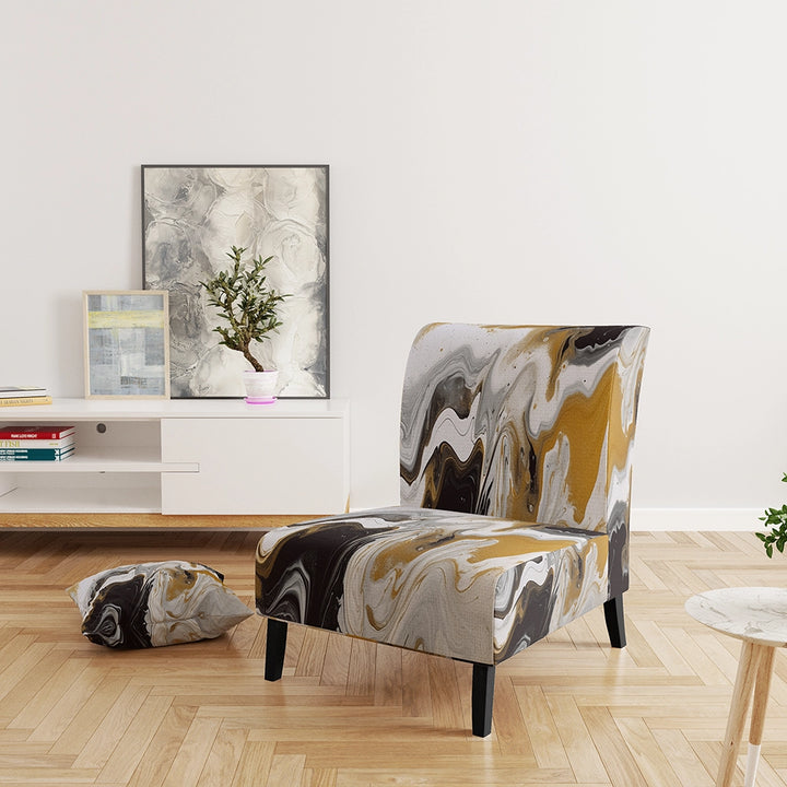 Gold and Black Marble Waves III- Upholstered Accent Chair