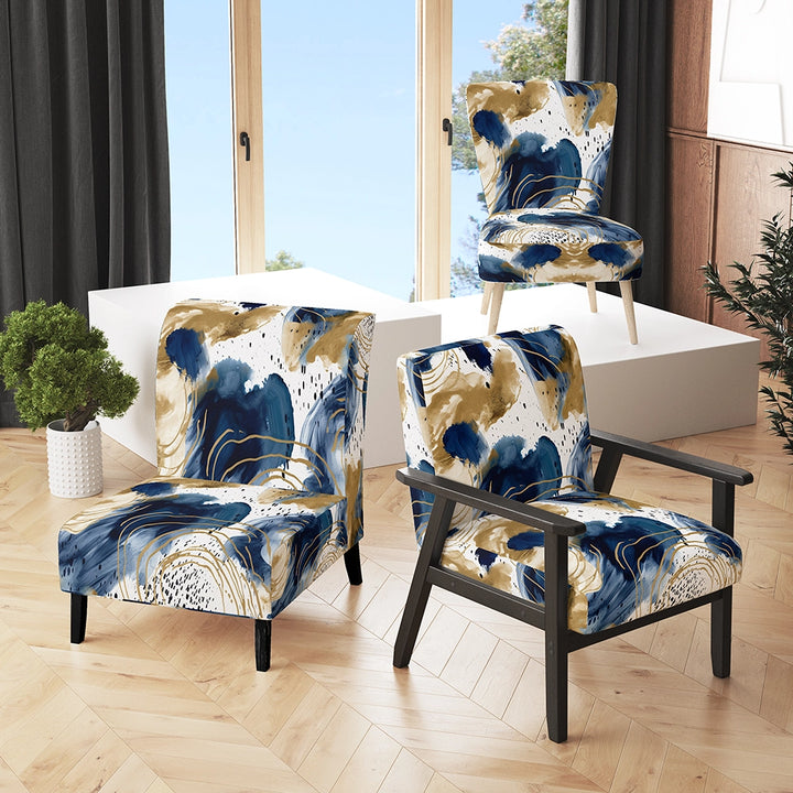 Abstract Pattern With Blue &amp; Golden Textures II- Upholstered Accent Chair