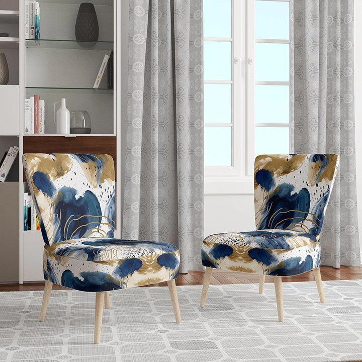 Abstract Pattern With Blue &amp; Golden Textures II- Upholstered Accent Chair