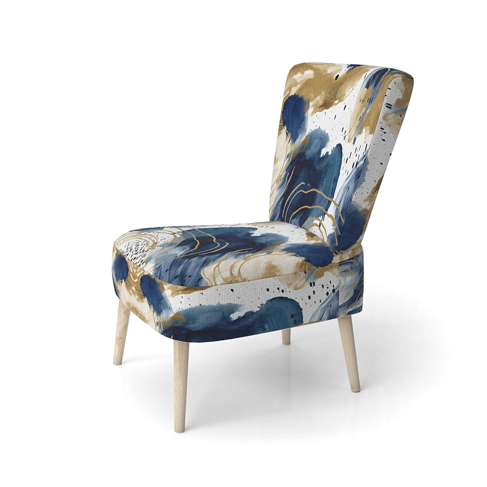 Abstract Pattern With Blue &amp; Golden Textures II- Upholstered Accent Chair
