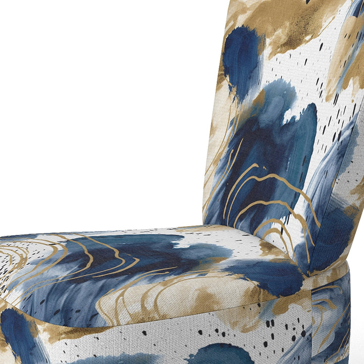 Abstract Pattern With Blue &amp; Golden Textures II- Upholstered Accent Chair
