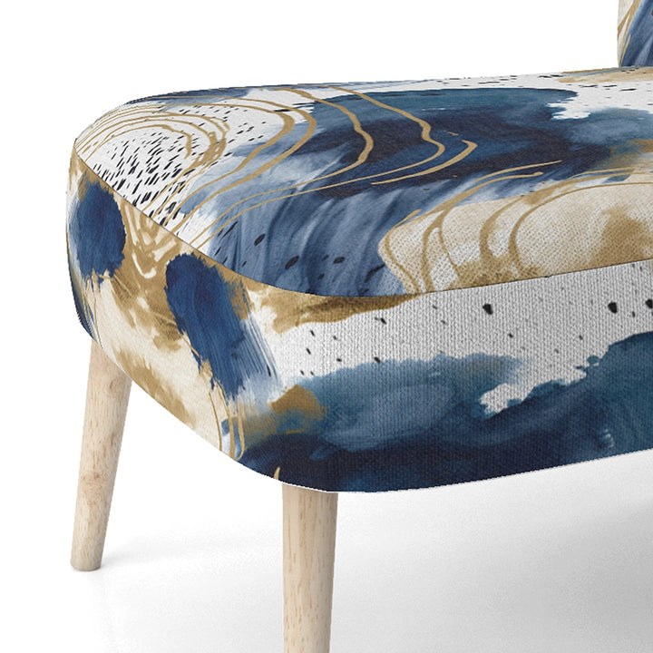 Abstract Pattern With Blue &amp; Golden Textures II- Upholstered Accent Chair