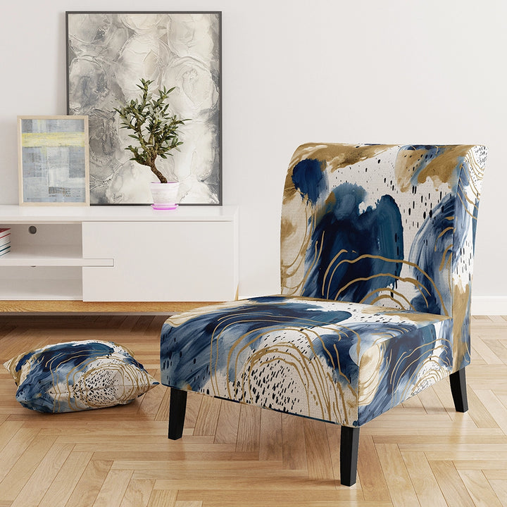 Abstract Pattern With Blue &amp; Golden Textures II- Upholstered Accent Chair