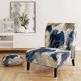 Abstract Pattern With Blue & Golden Textures II- Upholstered Accent Chair