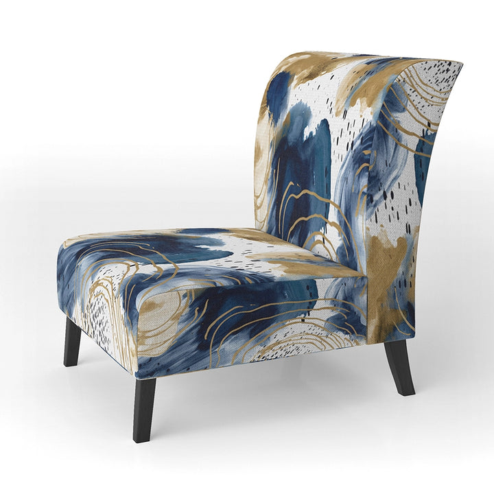 Abstract Pattern With Blue &amp; Golden Textures II- Upholstered Accent Chair