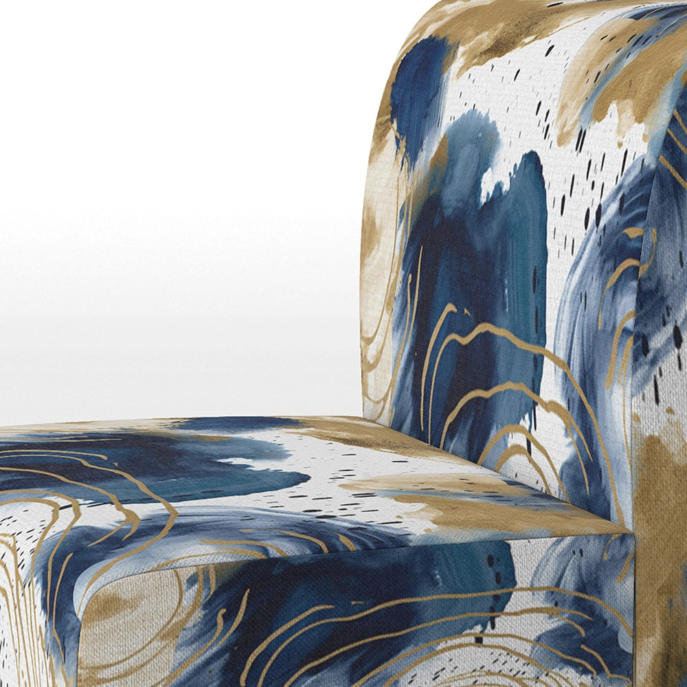 Abstract Pattern With Blue &amp; Golden Textures II- Upholstered Accent Chair
