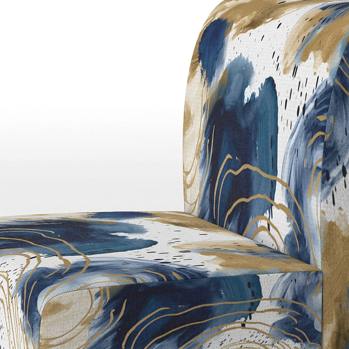 Abstract Pattern With Blue &amp; Golden Textures II- Upholstered Accent Chair