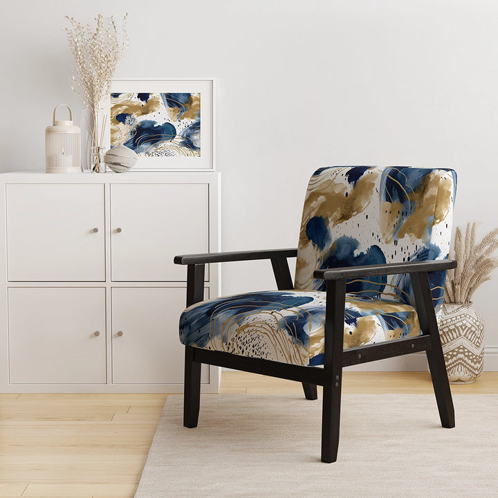 Abstract Pattern With Blue &amp; Golden Textures II- Upholstered Accent Chair