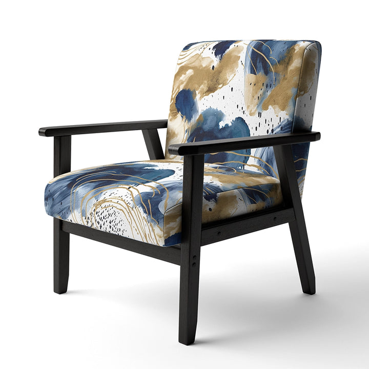 Abstract Pattern With Blue &amp; Golden Textures II- Upholstered Accent Chair