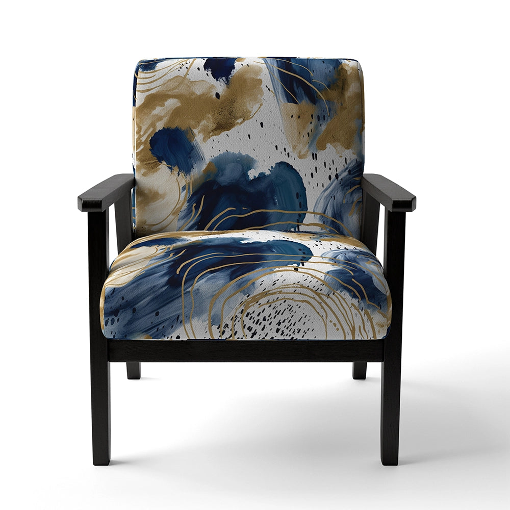 Abstract Pattern With Blue &amp; Golden Textures II- Upholstered Accent Chair
