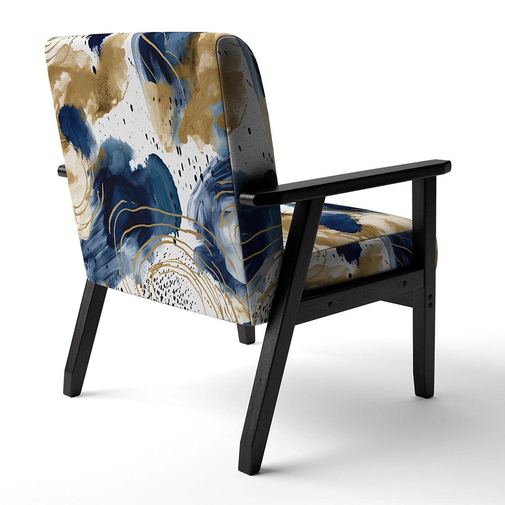 Abstract Pattern With Blue &amp; Golden Textures II- Upholstered Accent Chair