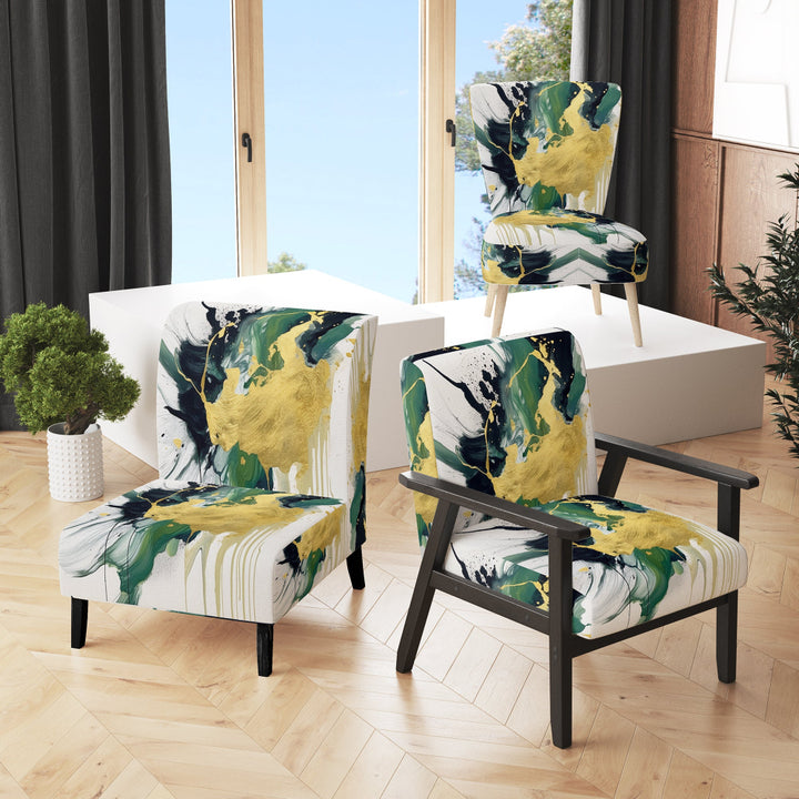 Green and Yellow Splash - Upholstered Modern Accent Chairs