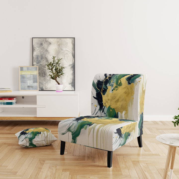 Green and Yellow Splash - Upholstered Modern Accent Chairs