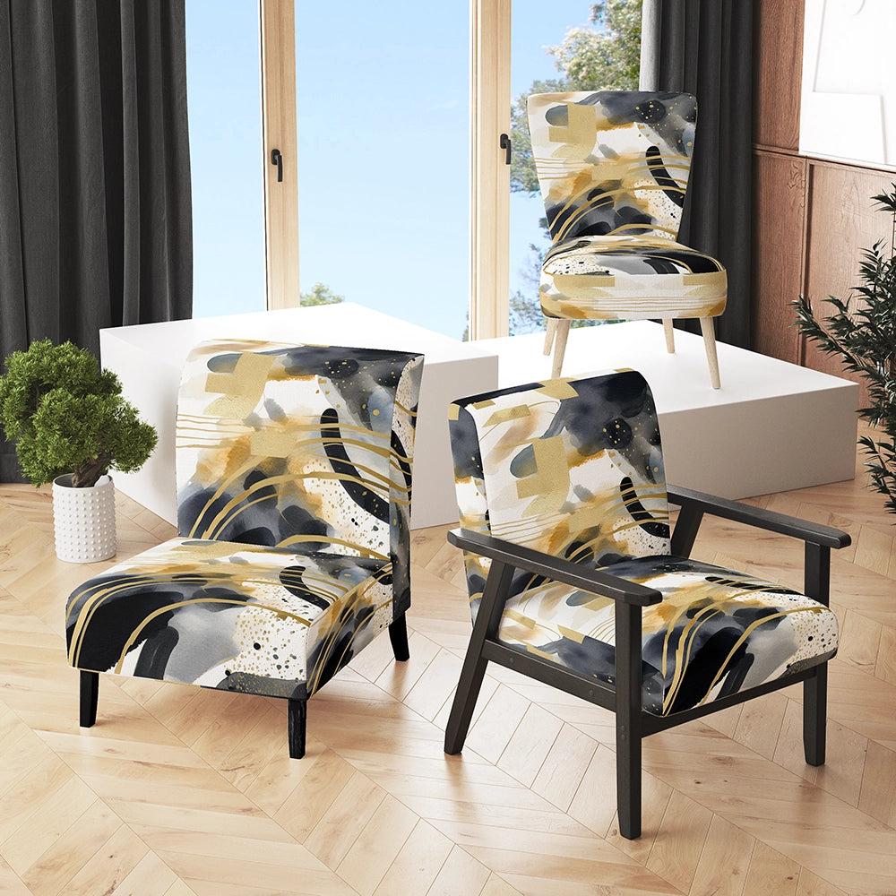 Pastel Abstract With Blue Black &amp; Gold Spots III- Upholstered Accent Chair