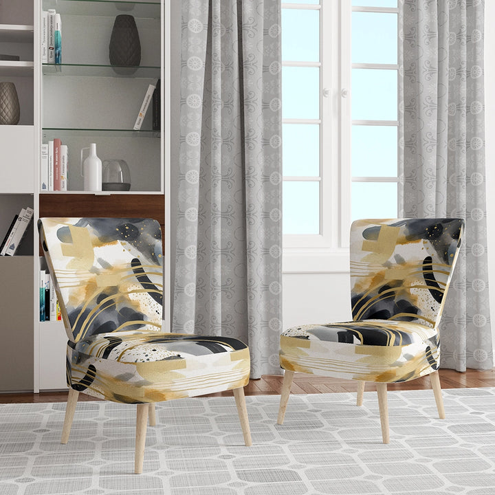 Pastel Abstract With Blue Black &amp; Gold Spots III- Upholstered Accent Chair